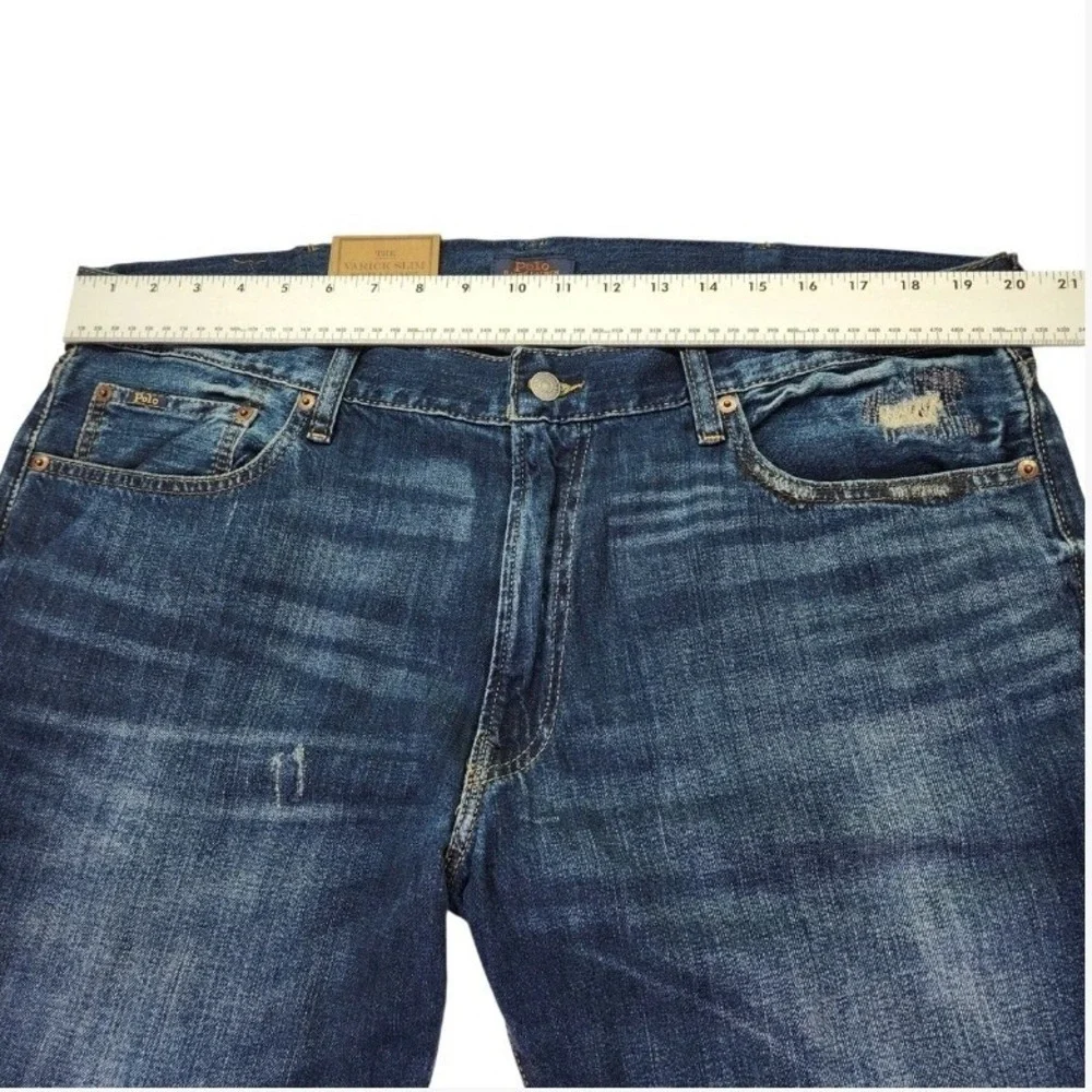 NWT Polo Ralph Lauren Varick‎ Slim Straight Jeans 38/30 Fit 40/30 Rope Dyed Blue